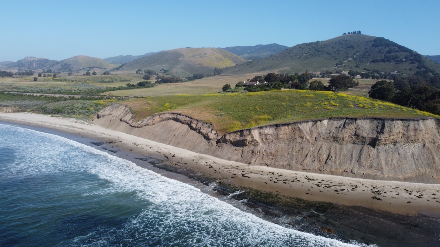 Hollister Ranch coastline and bluffs from the air