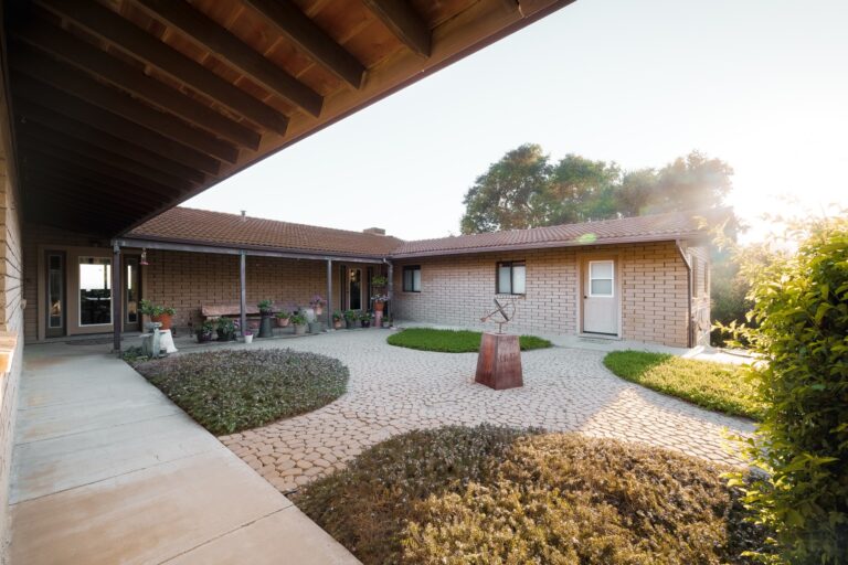 Courtyard of the hillside ranch home